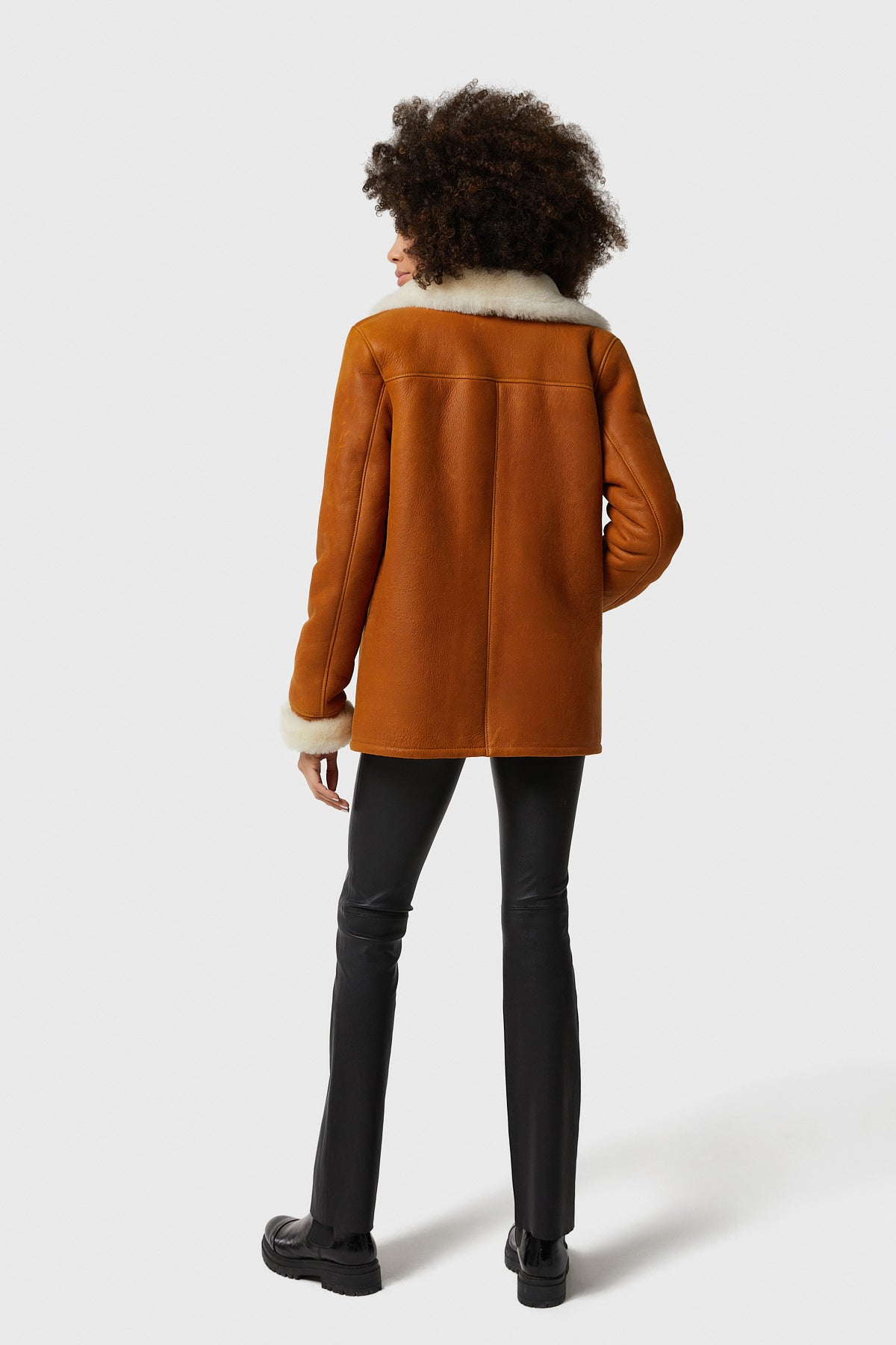 Women's Shearling Peacoat, Washed Tan with White Wool