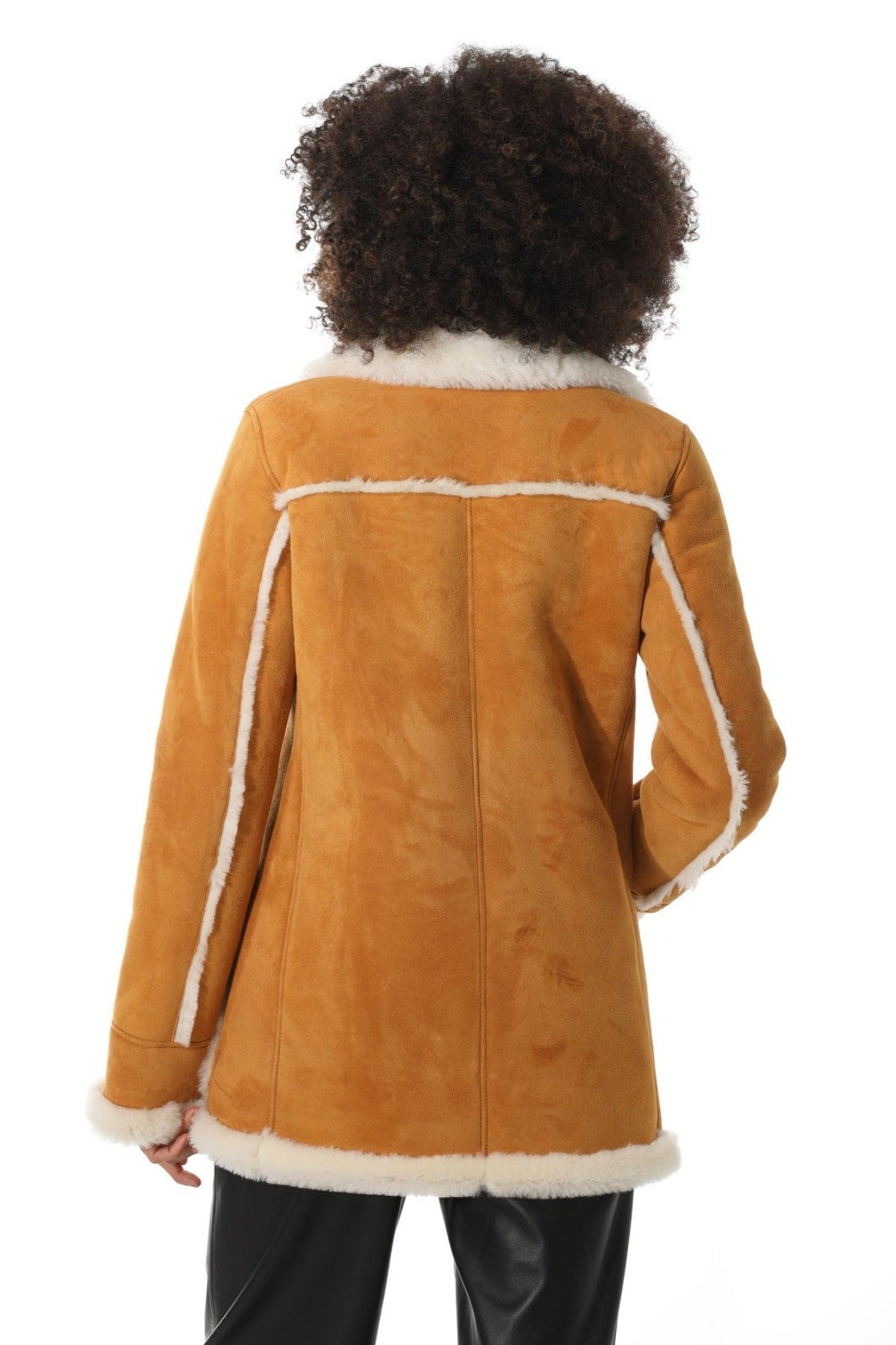 Women's Shearling Patch Pocket Coat, Tan Suede with White Wool