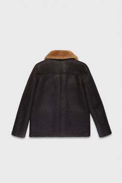 Image of Women's Sheepskin Western Trucker Coat, Washed Brown with Ginger Wool