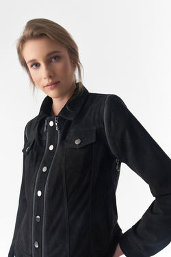 Image of Detachable Sleeves Suede Biker Jacket and Waistcoat, Black