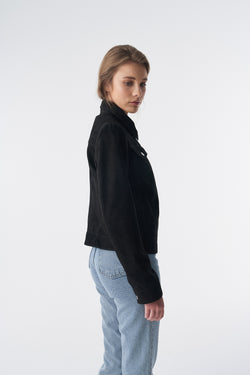 Image of Detachable Sleeves Suede Biker Jacket and Waistcoat, Black