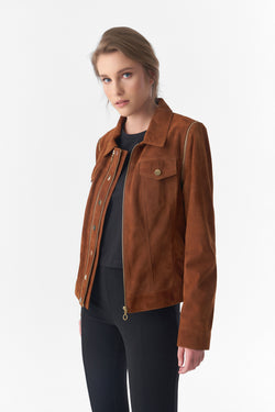 Image of Detachable Sleeves Suede Biker Jacket and Waistcoat, Tan