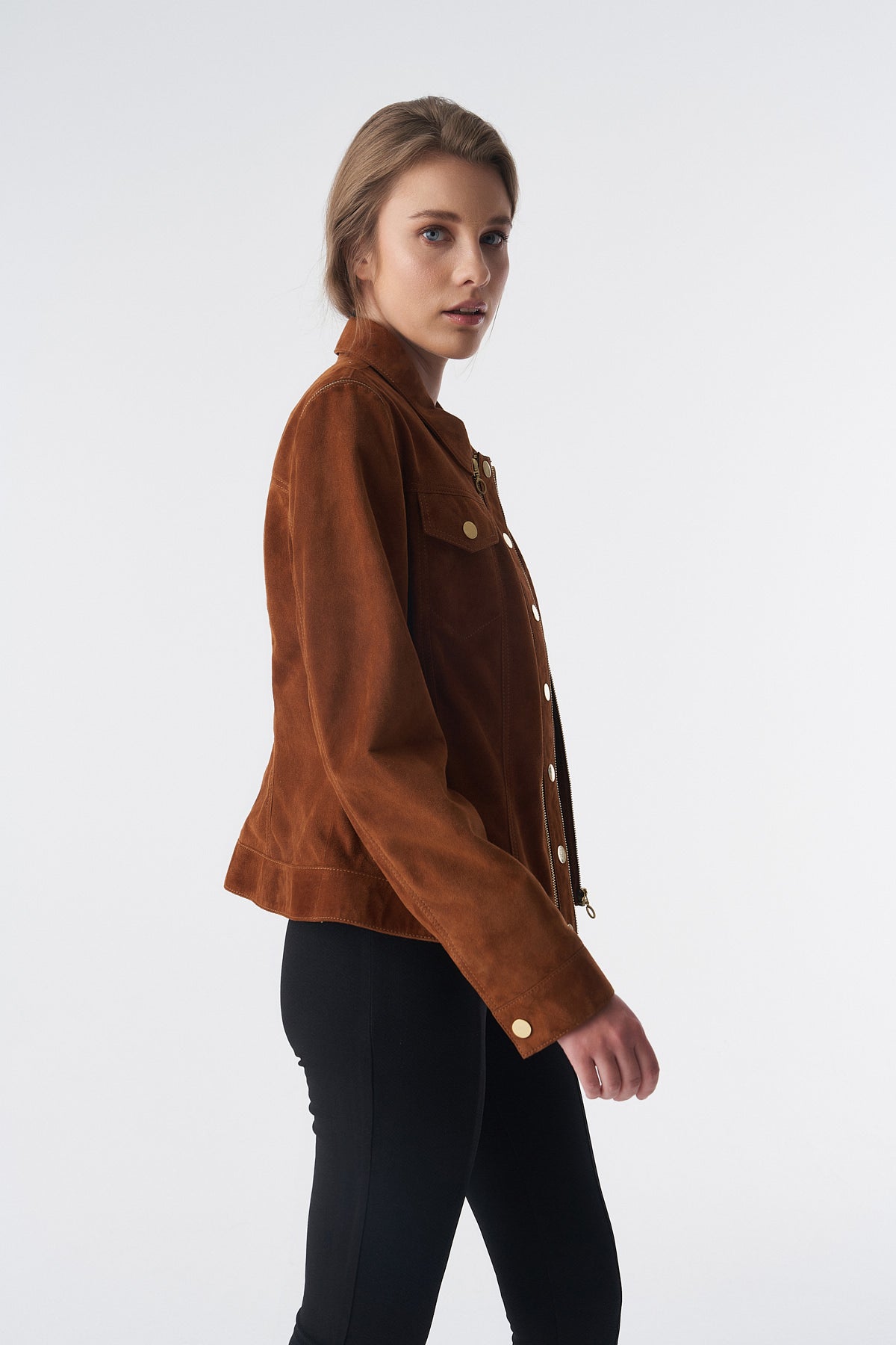 Detachable Sleeves Suede Biker Jacket and Waistcoat, Tan