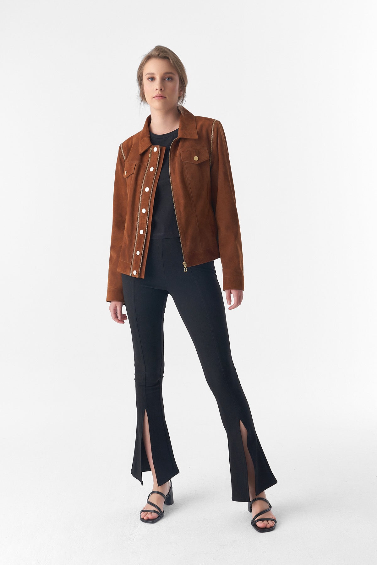 Detachable Sleeves Suede Biker Jacket and Waistcoat, Tan