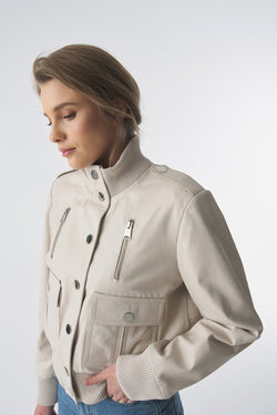 Image of Genuine Leather Bomber Jacket, Beige Nappa