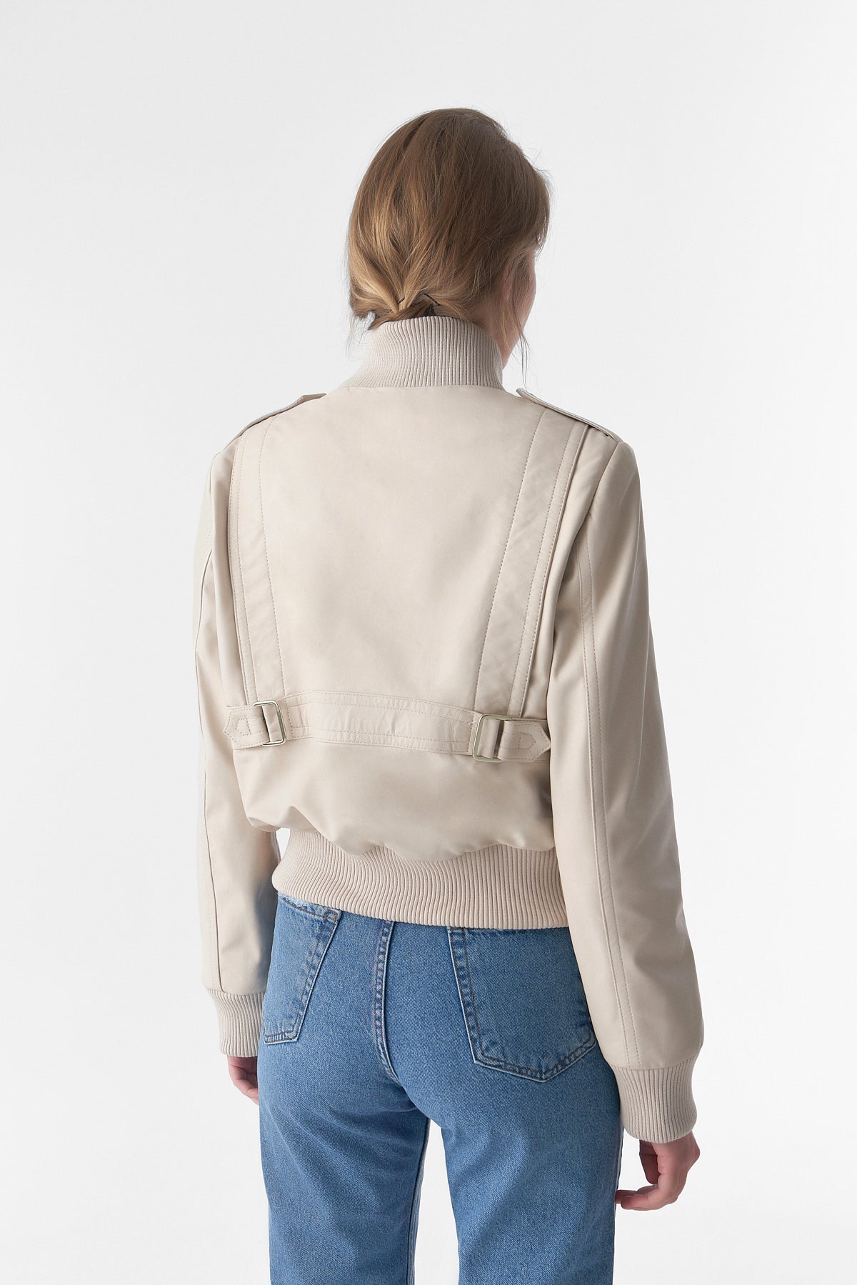 Genuine Leather Bomber Jacket, Beige Nappa