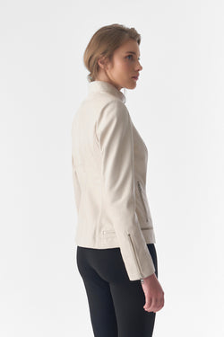 Image of Zipper Hem Detail Leather Jacket, Beige