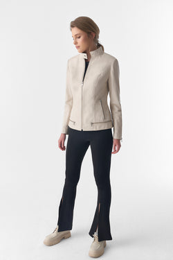 Image of Zipper Hem Detail Leather Jacket, Beige