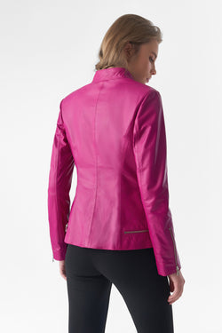 Image of Zipper Hem Detail Leather Jacket, Fuchsia