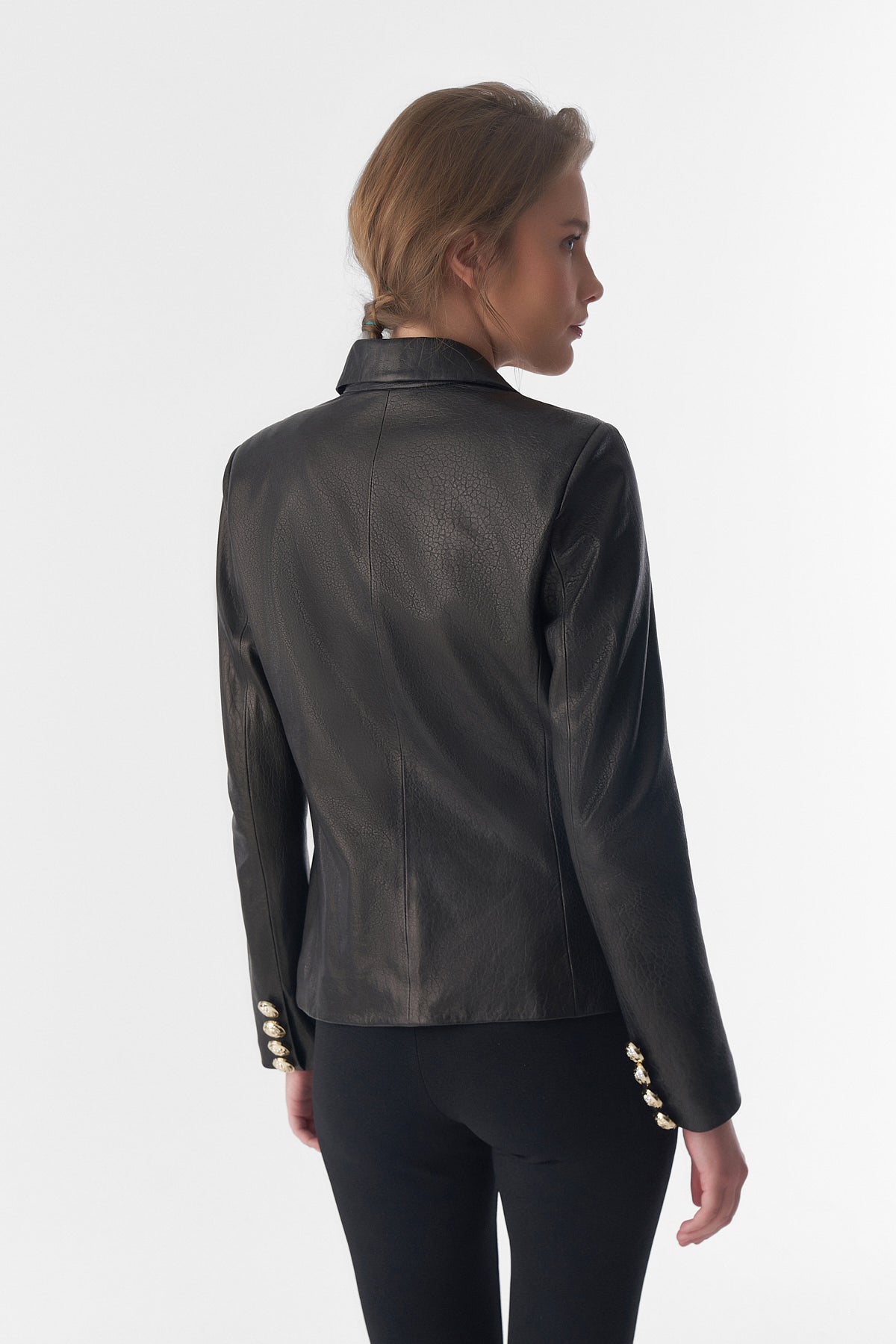 Genuine Leather Blazer Jacket, Natural Grain Black