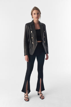 Image of Genuine Leather Blazer Jacket, Natural Grain Black