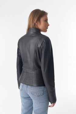 Image of Genuine Leather Riser Biker Jacket, Black