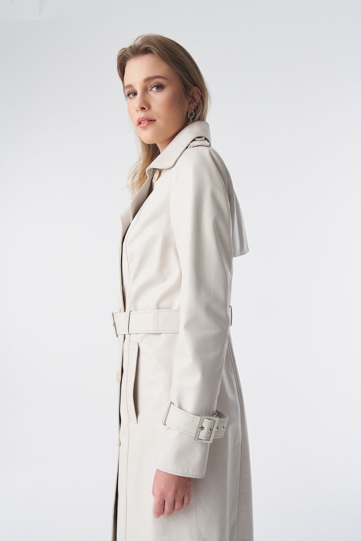 Women's Genuine Leather Trench Coat, Beige