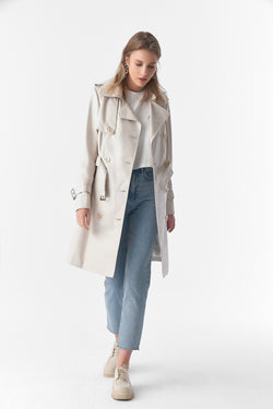 Image of Women's Genuine Leather Trench Coat, Beige