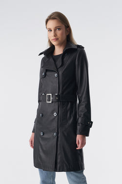 Image of Women's Trench Coat, Black Leather