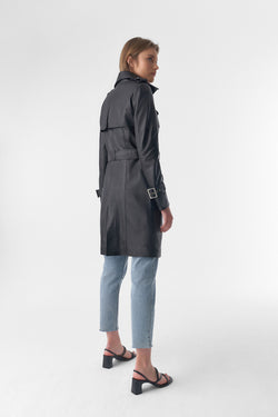 Image of Women's Trench Coat, Black Leather