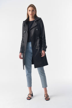 Image of Women's Trench Coat, Black Leather