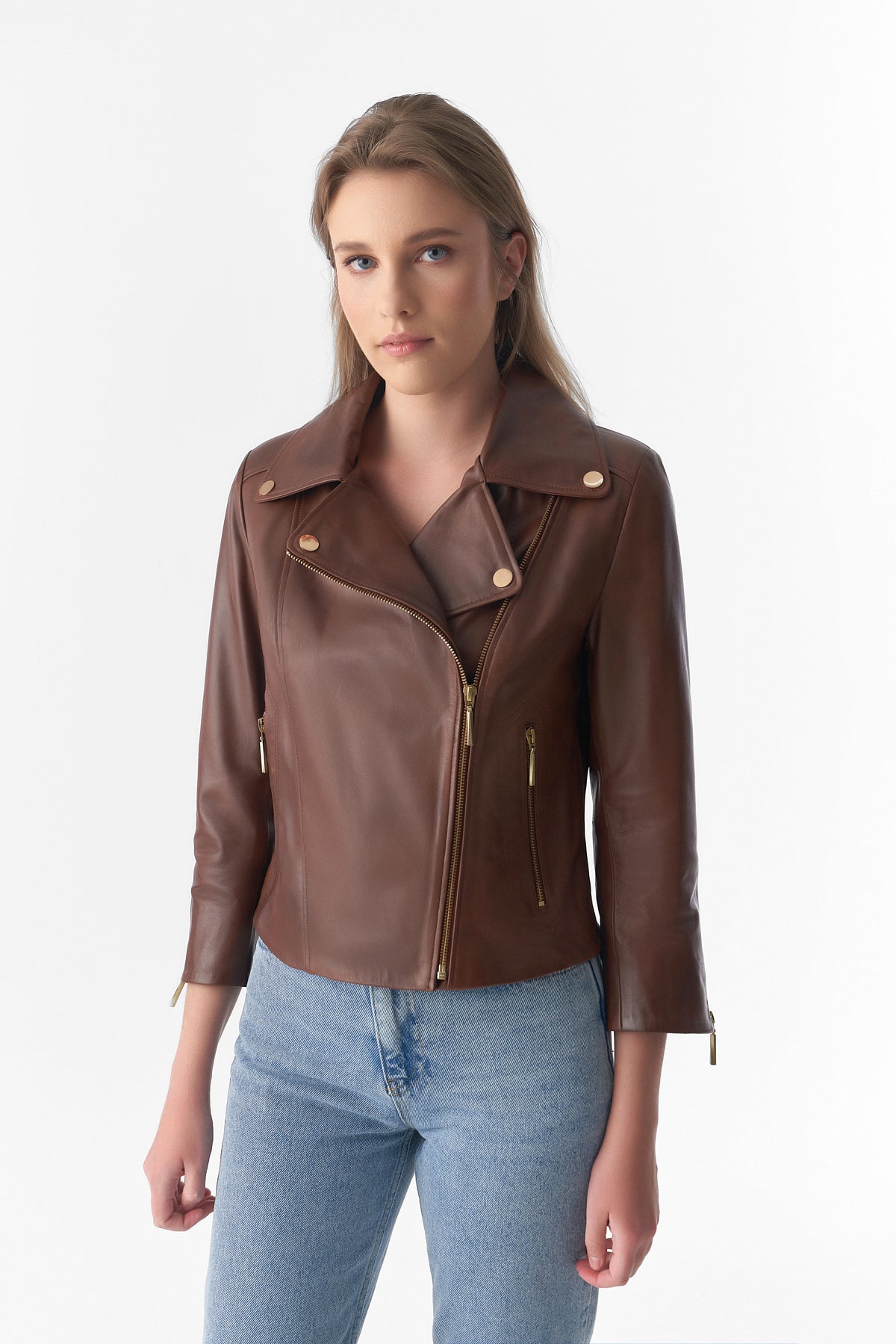 Short-Sleeve Biker Jacket, Antique Tan