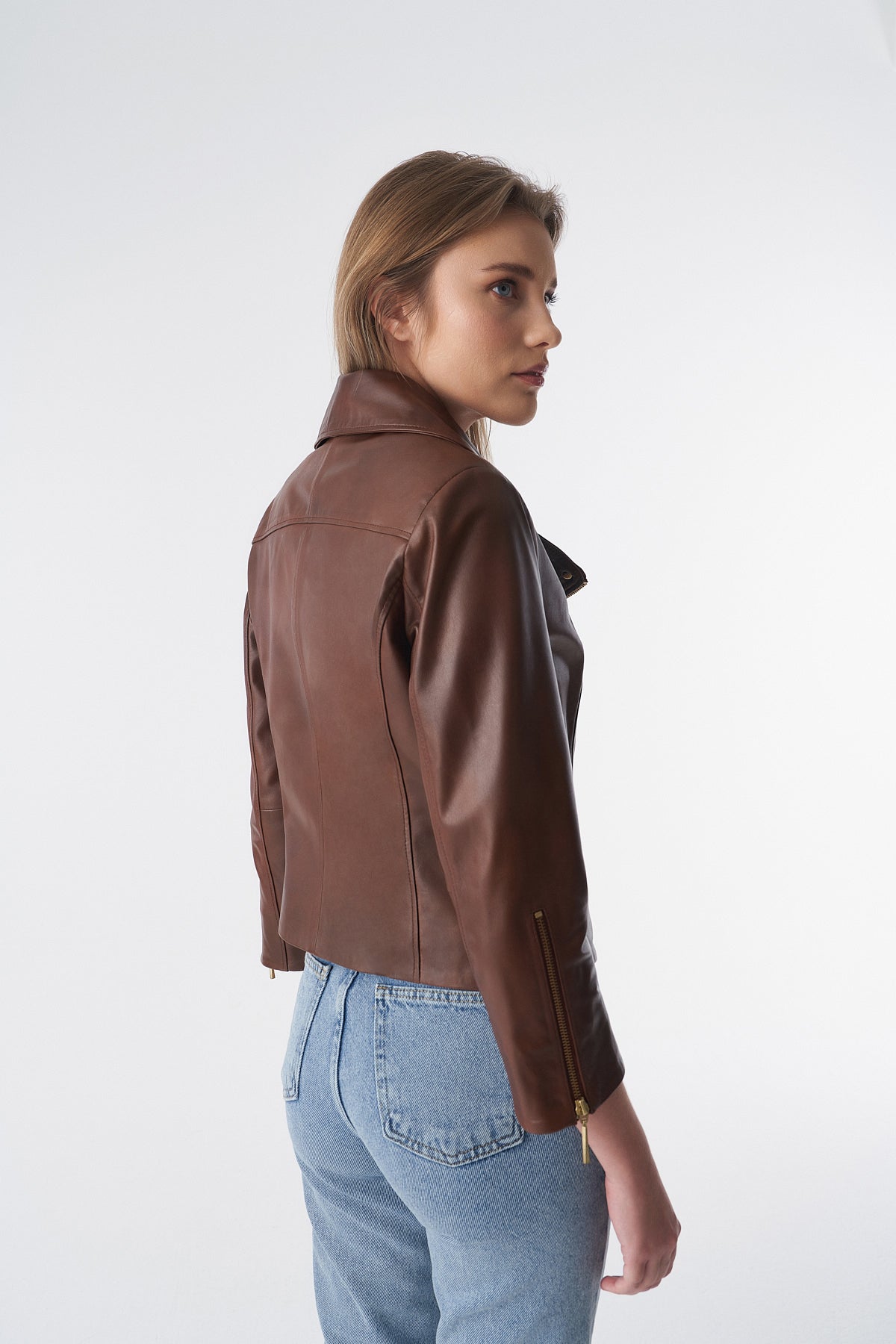 Short-Sleeve Biker Jacket, Antique Tan