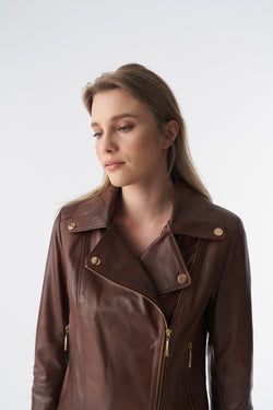 Image of Short-Sleeve Biker Jacket, Antique Tan