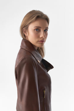 Image of Short-Sleeve Biker Jacket, Antique Tan