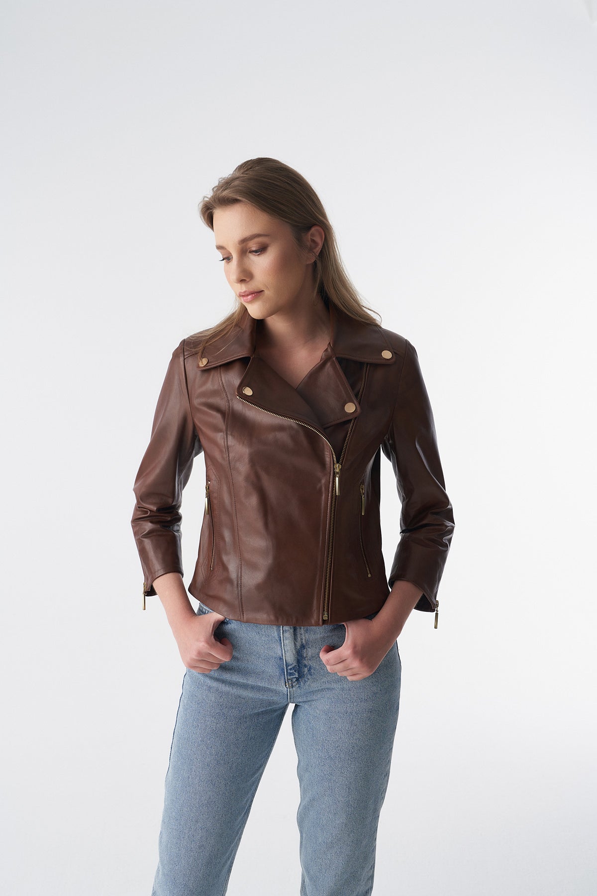 Short-Sleeve Biker Jacket, Antique Tan