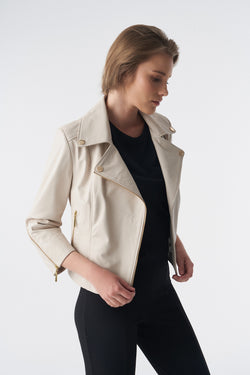 Image of Short-Sleeve Biker Jacket, Beige