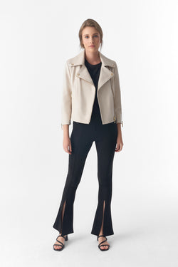 Image of Short-Sleeve Biker Jacket, Beige