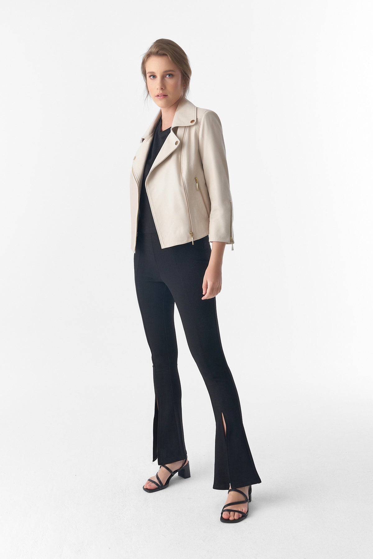 Short-Sleeve Biker Jacket, Beige