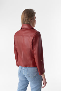 Image of Short-Sleeve Biker Jacket, Burgundy