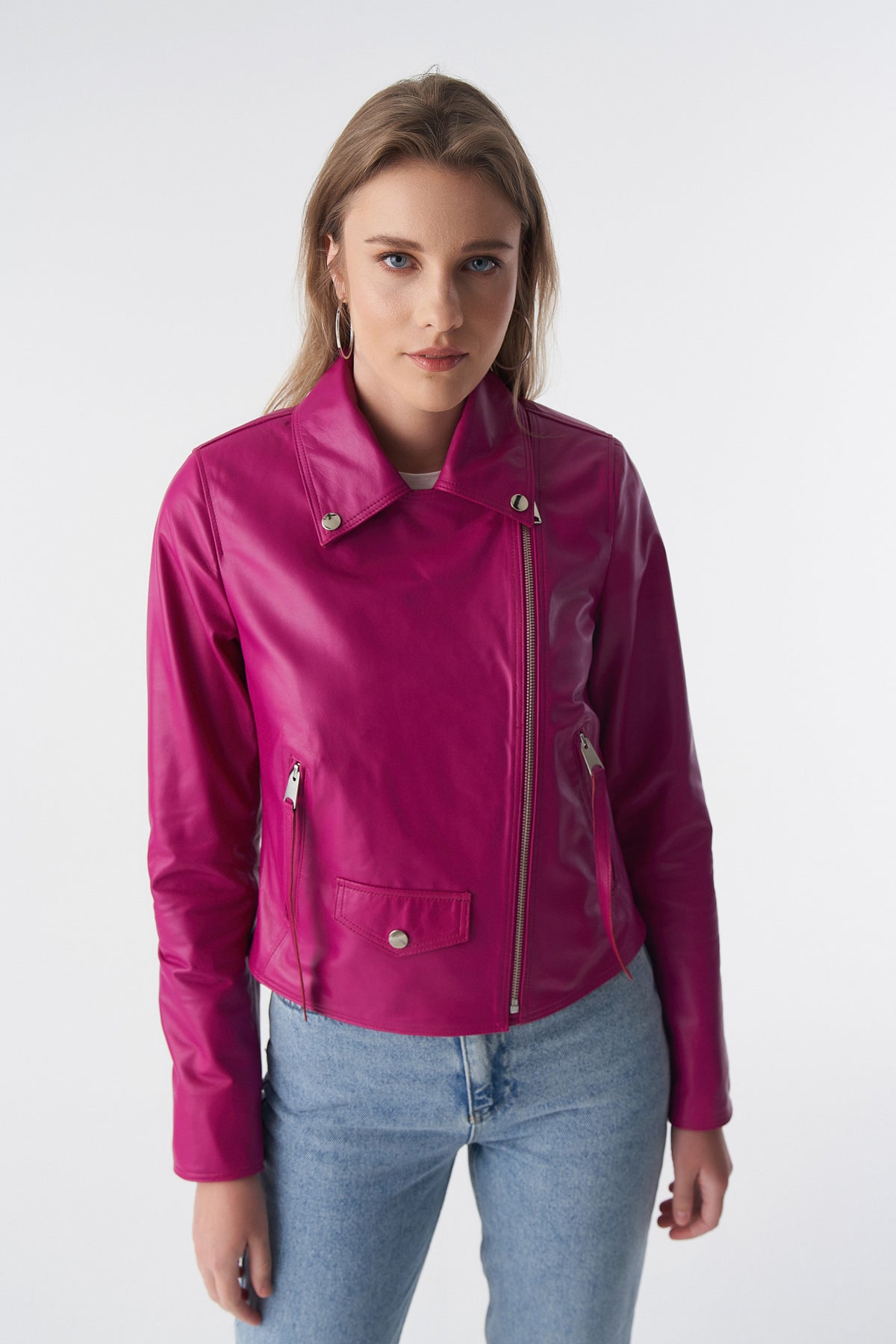 Classic Biker Jacket, Fuchsia Nappa