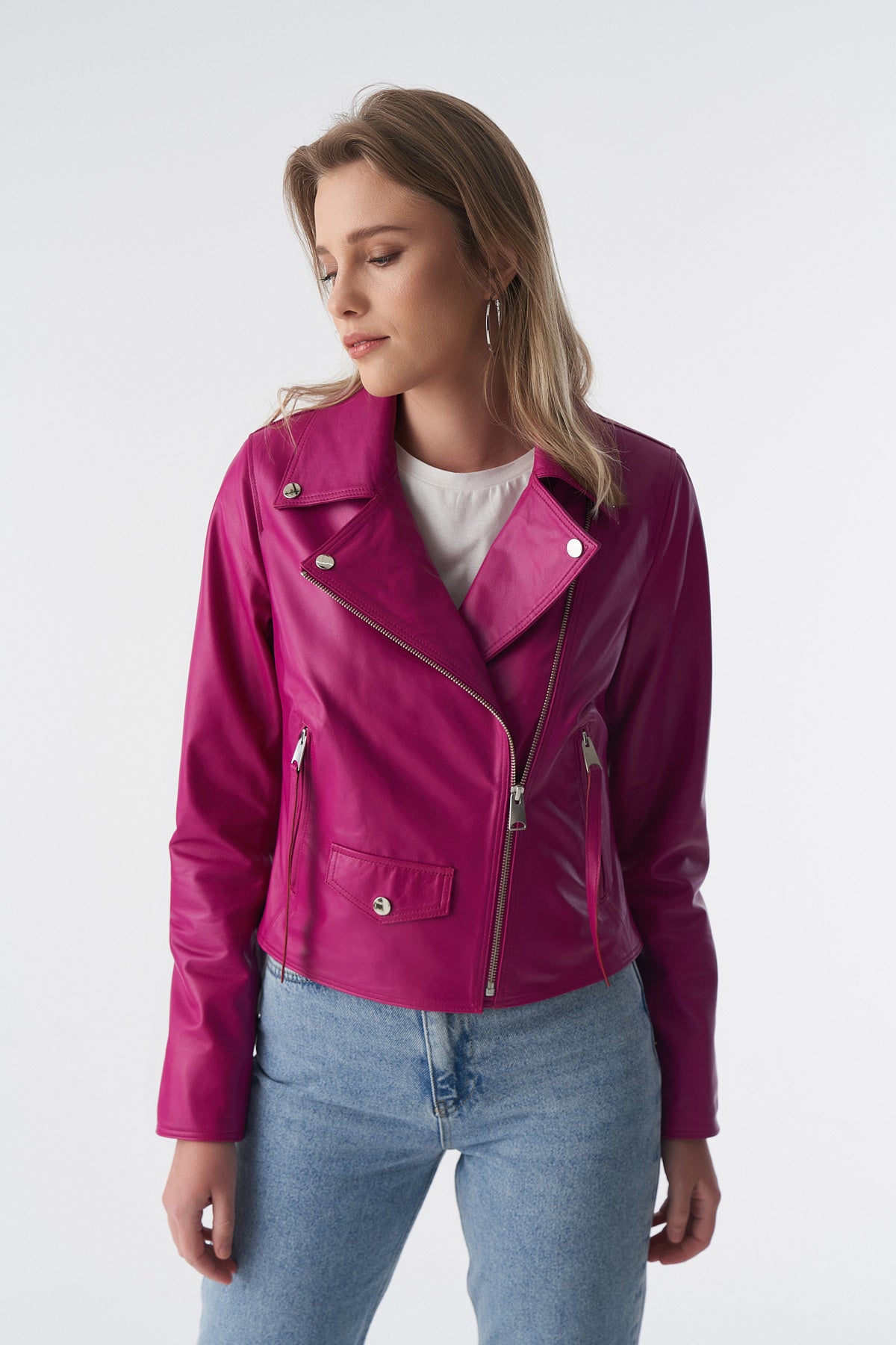 Classic Biker Jacket, Fuchsia Nappa