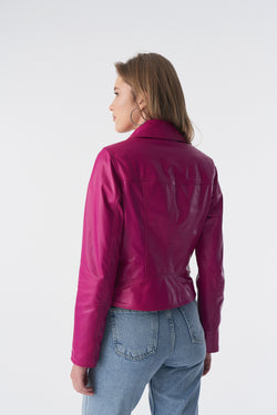 Image of Classic Biker Jacket, Fuchsia Nappa