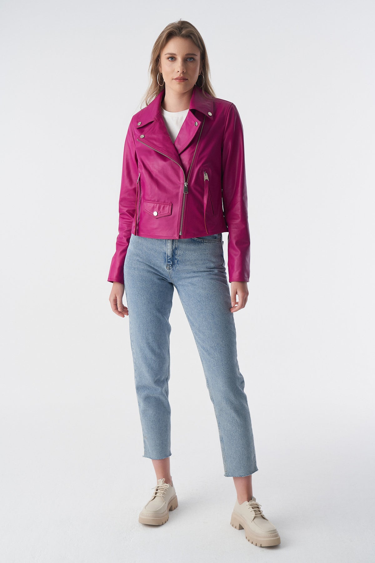 Classic Biker Jacket, Fuchsia Nappa