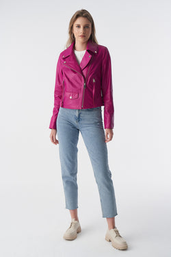 Image of Classic Biker Jacket, Fuchsia Nappa