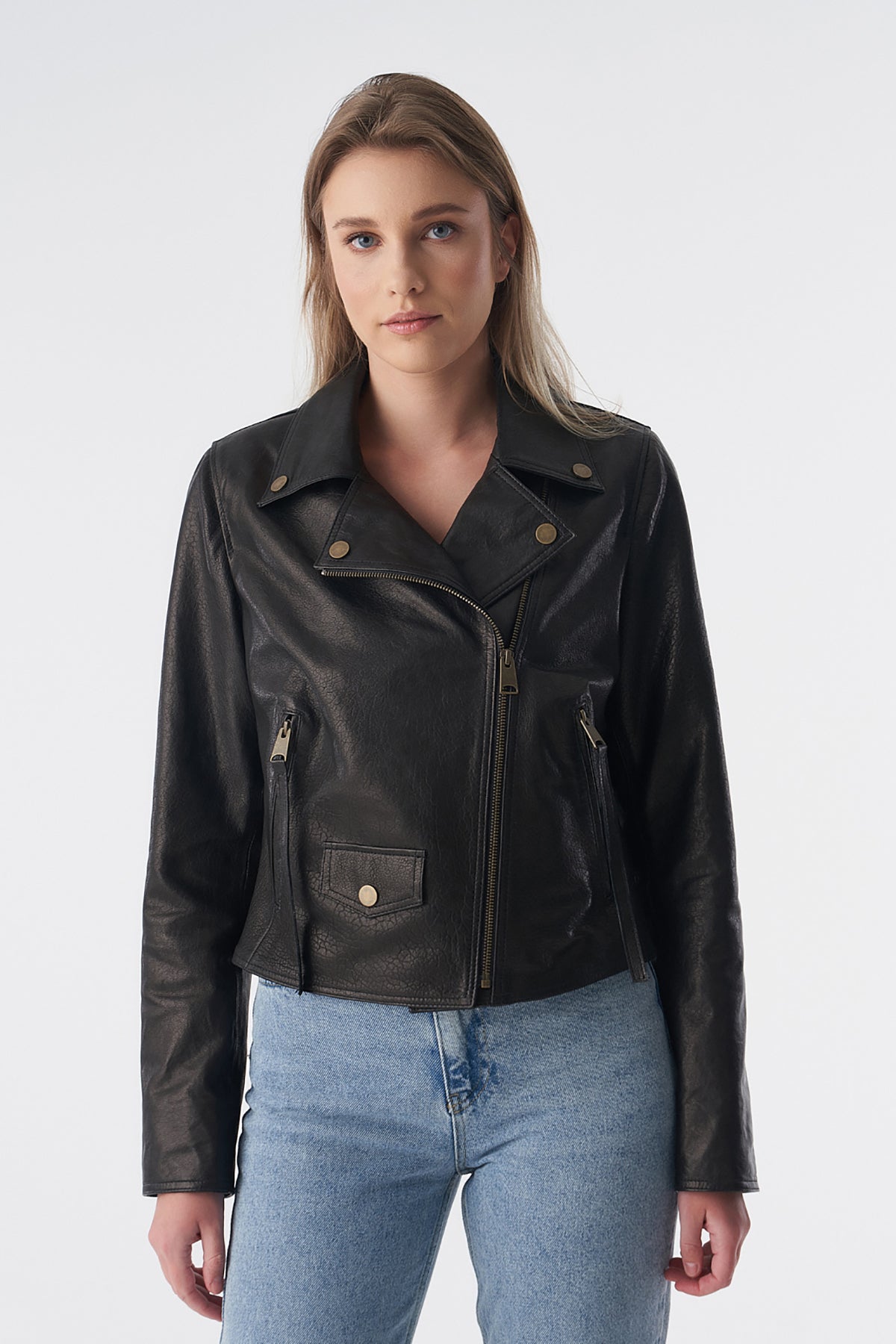 Classic Biker Jacket, Natural Grain Black