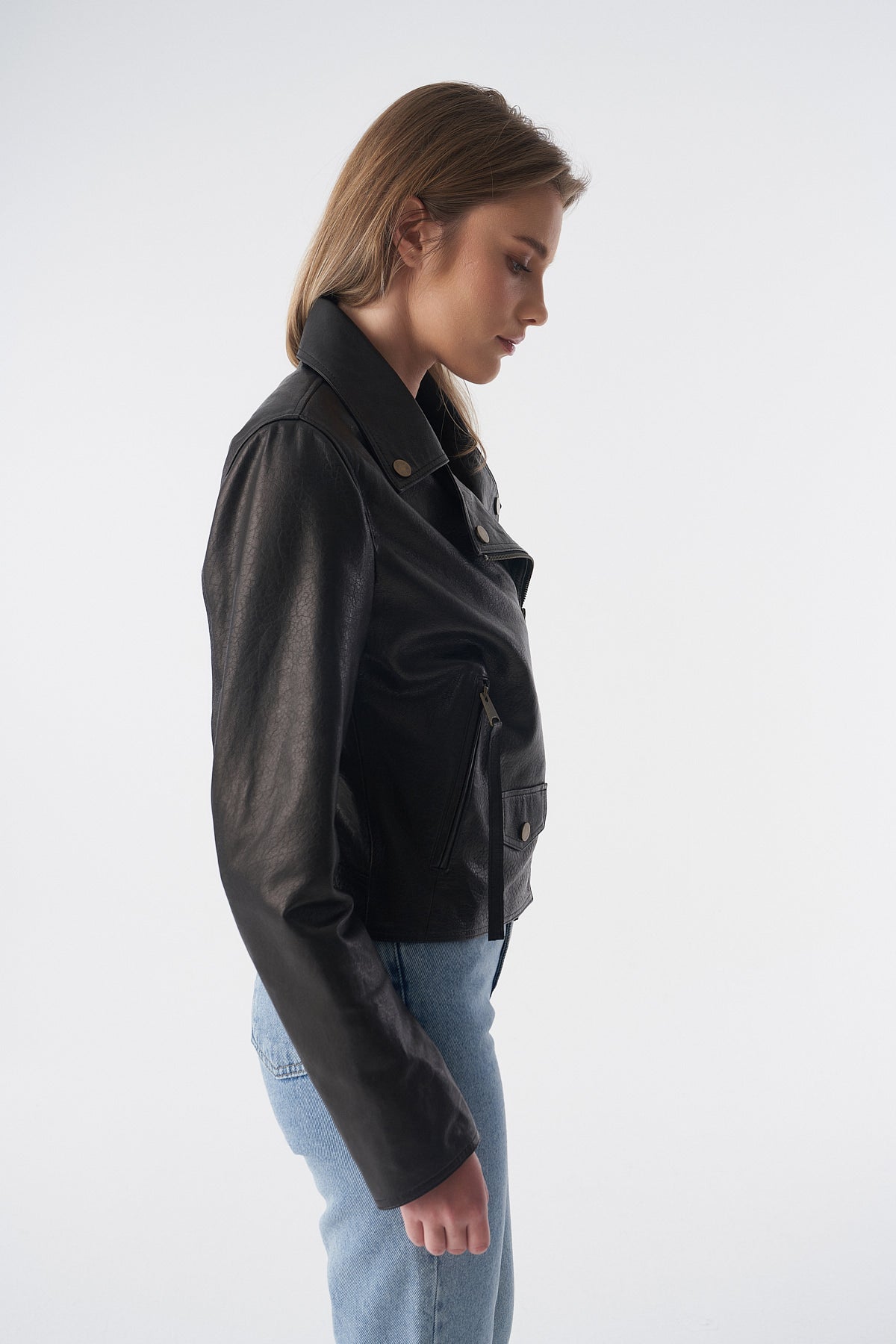 Classic Biker Jacket, Natural Grain Black