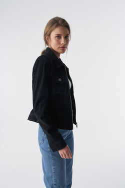 Image of Denim Style Zipper Suede Jacket, Black