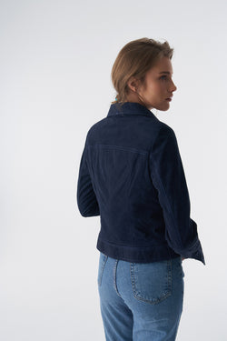 Image of Denim Style Zipper Suede Jacket, Navy