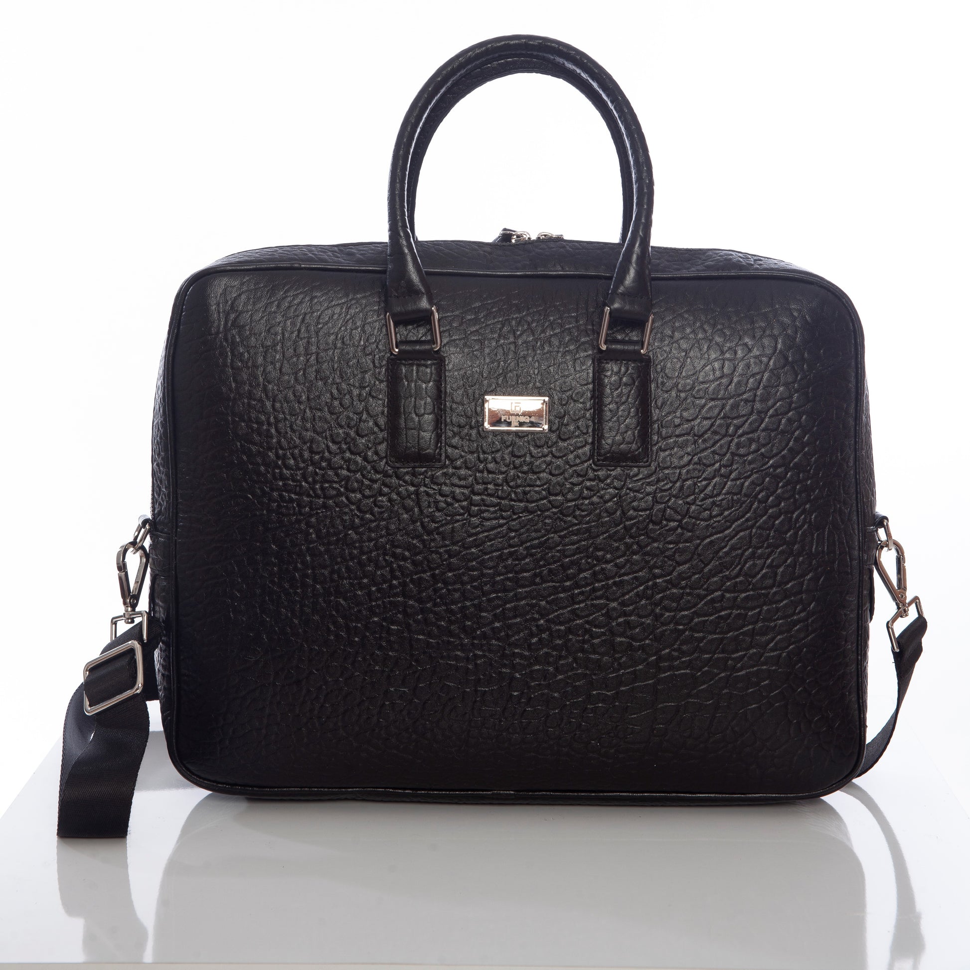 Genuine Leather Laptop Bag & Briefcase, Elephant Pattern Black