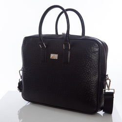 Image of Genuine Leather Laptop Bag & Briefcase, Elephant Pattern Black