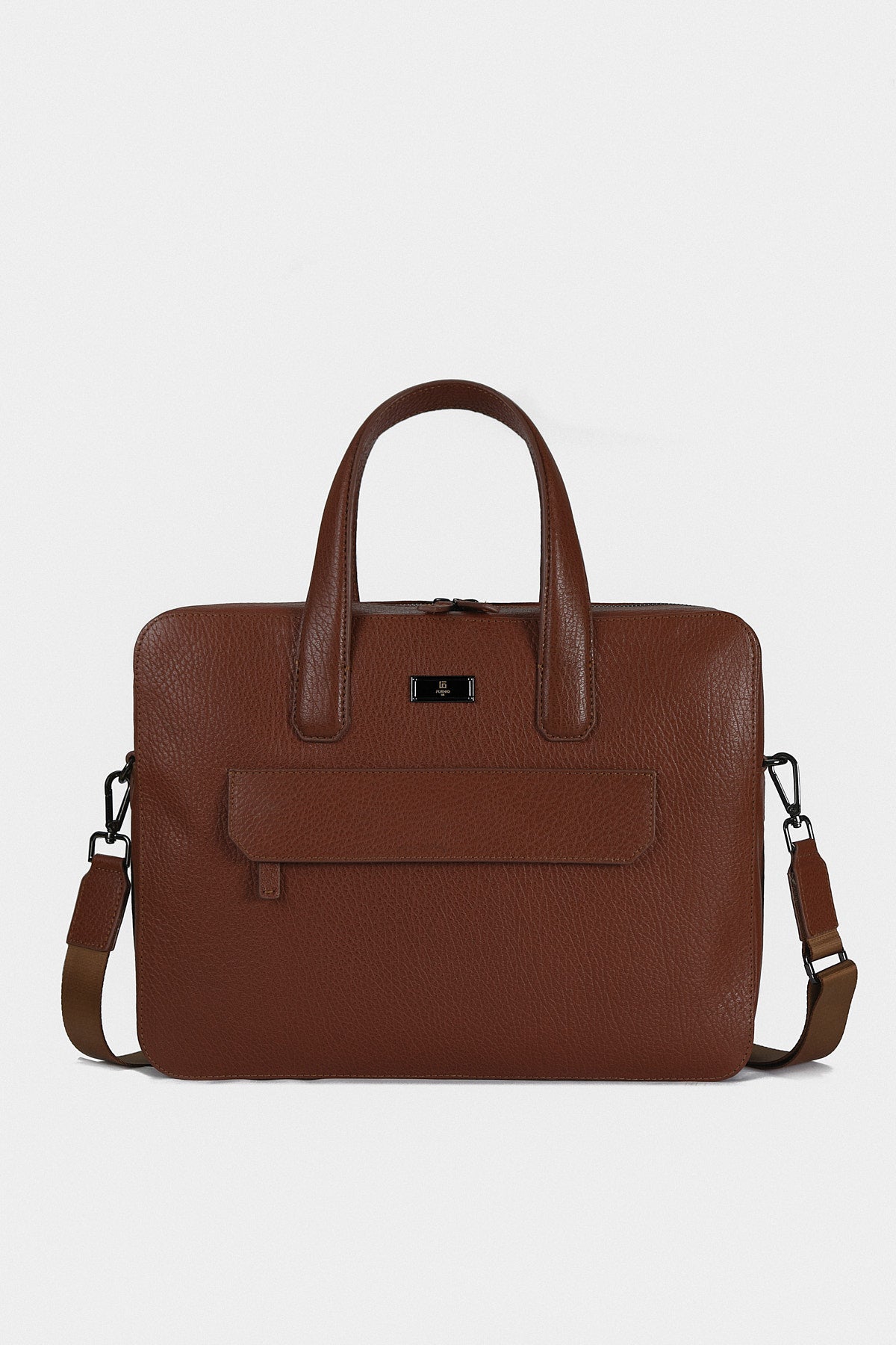 Genuine Leather Exterior Pocket Laptop Bag & Briefcase, Venous Pattern Tan