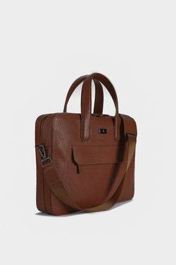 Image of Genuine Leather Exterior Pocket Laptop Bag & Briefcase, Venous Pattern Tan