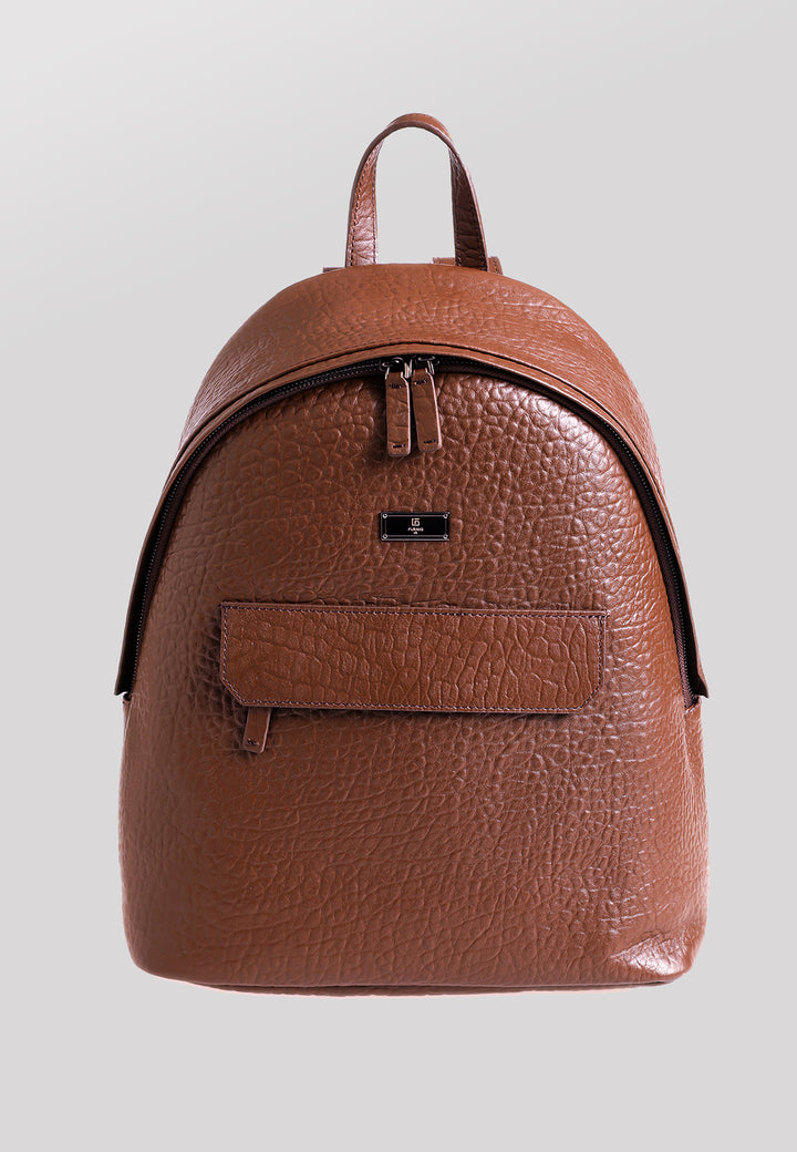 Genuine Leather Elephant Pattern Backpack, Elephant Pattern Brown