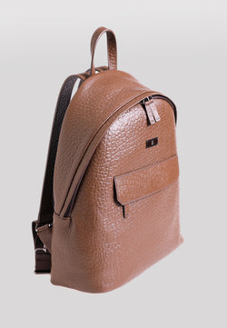 Image of Genuine Leather Elephant Pattern Backpack, Elephant Pattern Brown