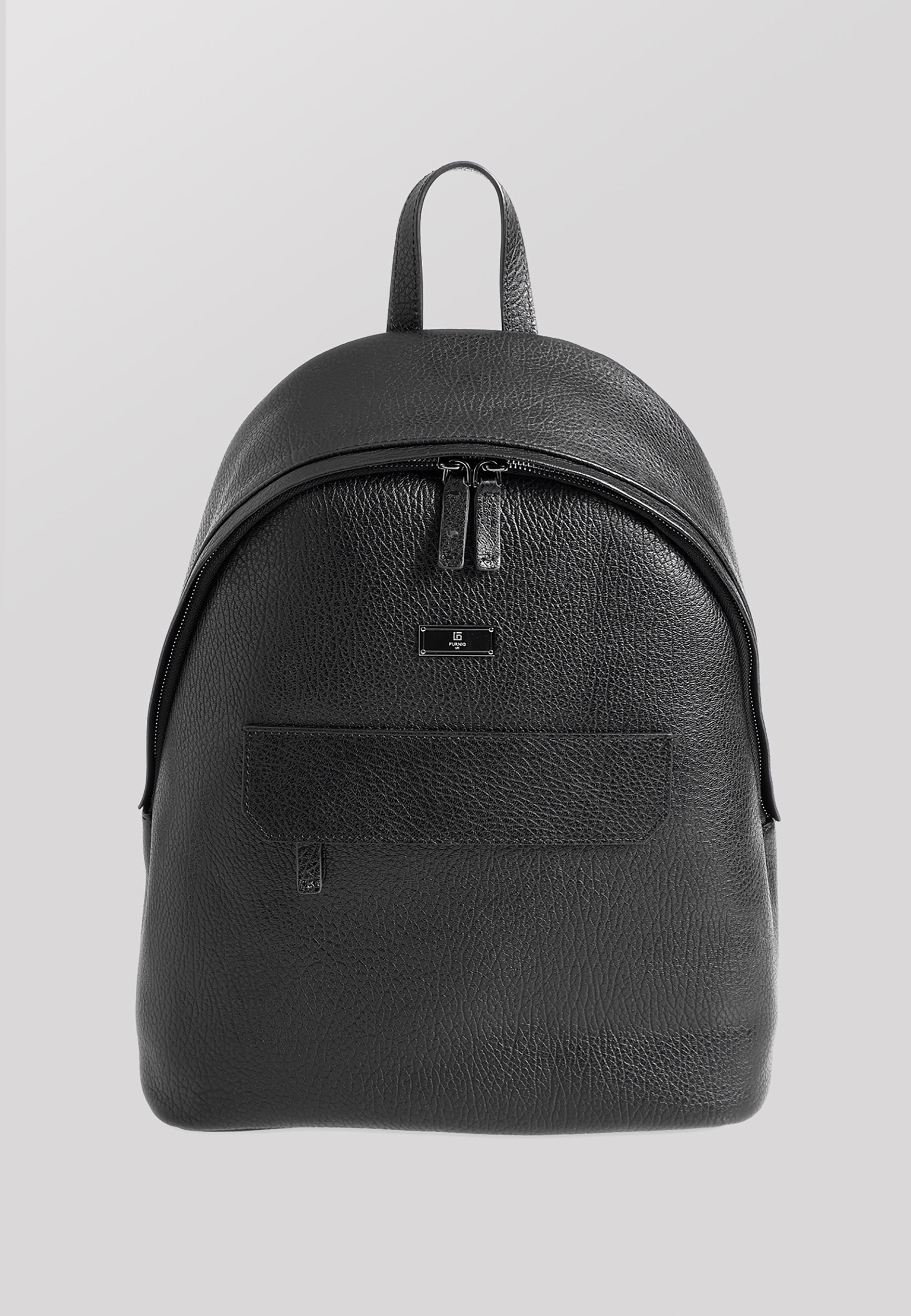 Genuine Leather Backpack, Venous Pattern Black