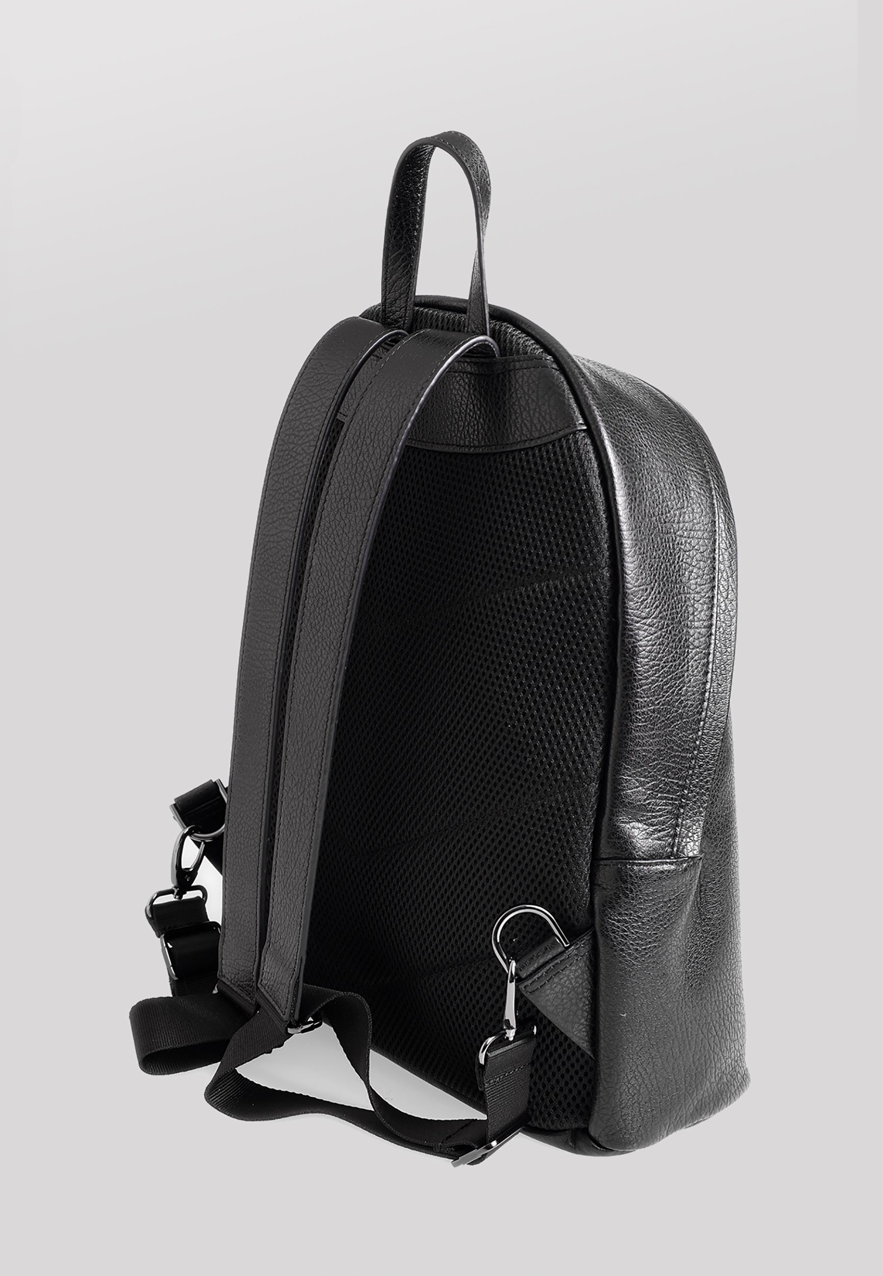 Genuine Leather Backpack, Venous Pattern Black