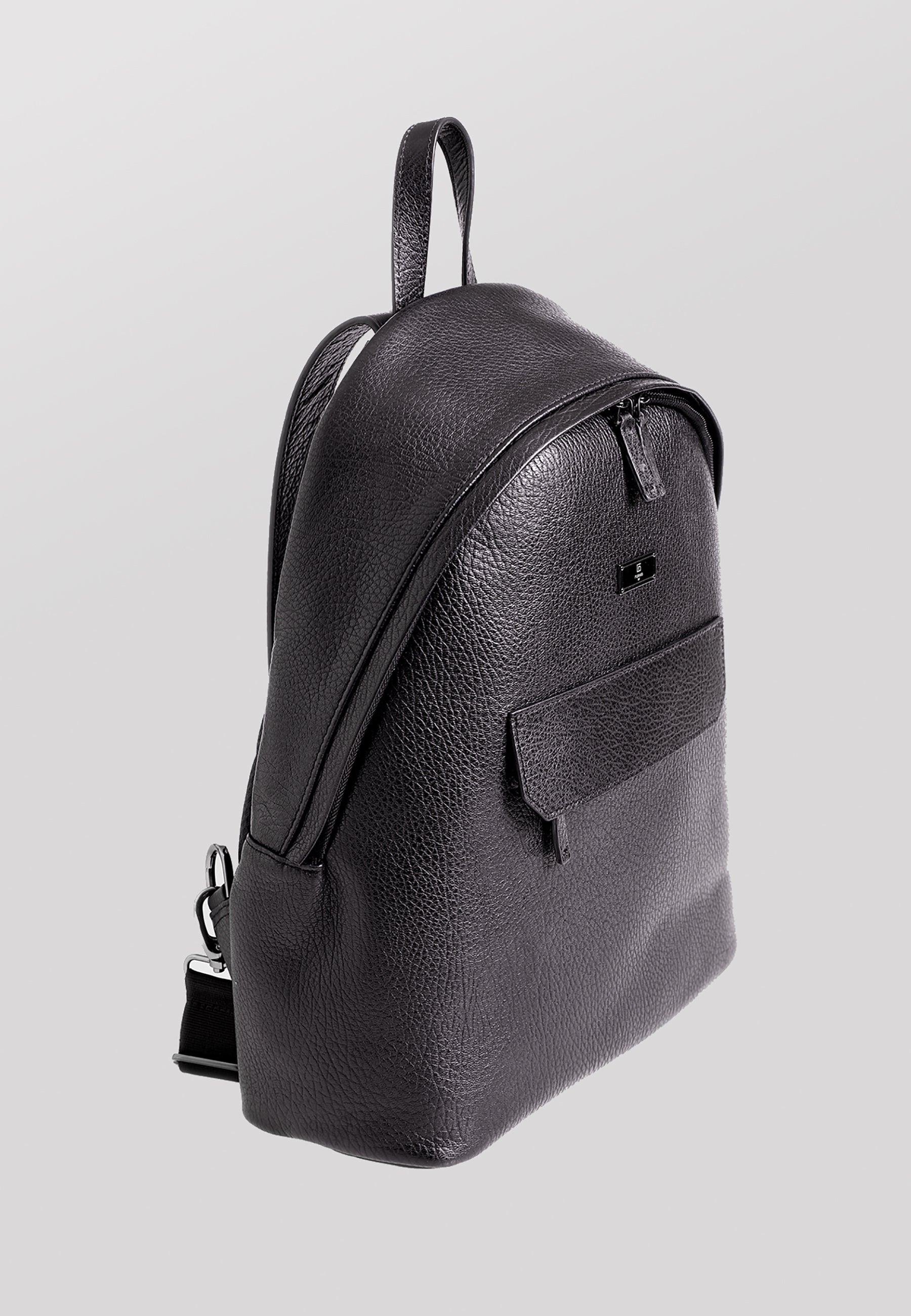 Genuine Leather Backpack, Venous Pattern Black