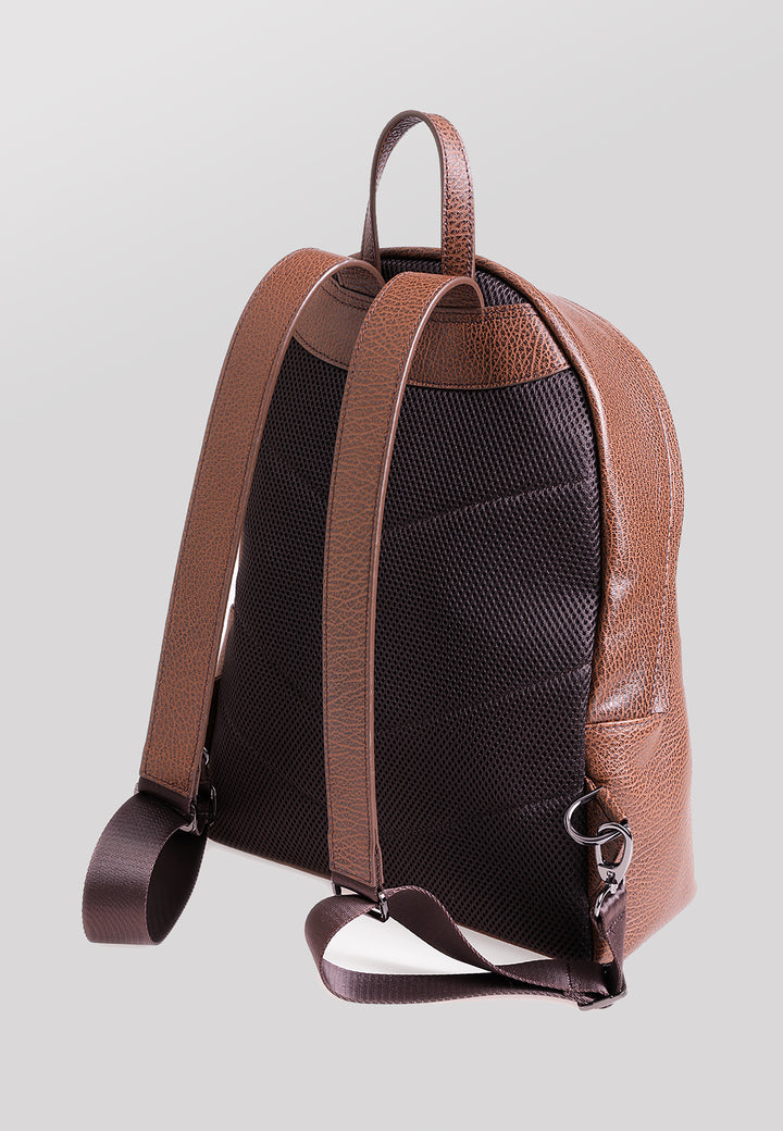 Genuine Leather Backpack, Venous Pattern Brown