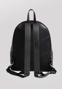 Image of Genuine Leather Backpack, Weave Pattern Black